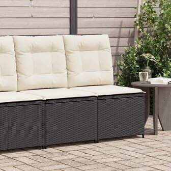 Tuinbank verstelbaar met kussens poly rattan zwart