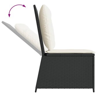 Tuinbank verstelbaar met kussens poly rattan zwart
