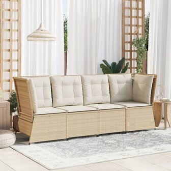 Tuinhoekbank met kussens poly rattan beige