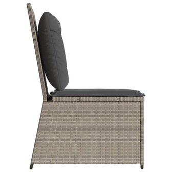 Tuinbank verstelbaar met kussens poly rattan lichtgrijs