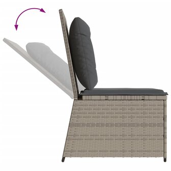 Tuinbank verstelbaar met kussens poly rattan lichtgrijs