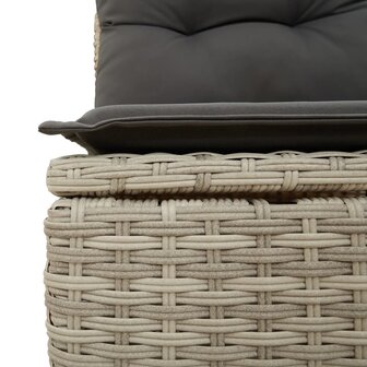 Tuinbank verstelbaar met kussens poly rattan lichtgrijs