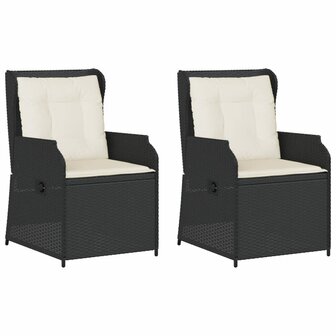 Tuinstoelen 2 st verstelbaar met kussens poly rattan zwart
