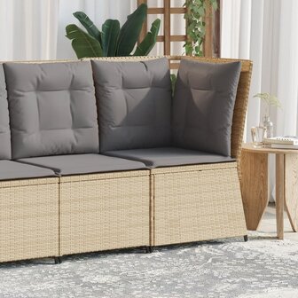 Tuinhoekbank met kussens poly rattan beige