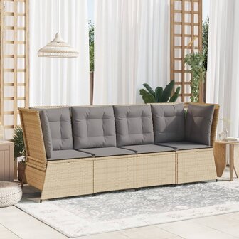 Tuinhoekbank met kussens poly rattan beige