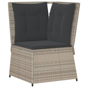 Tuinhoekbank met kussens poly rattan lichtgrijs
