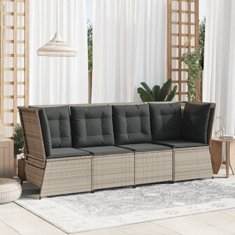 Tuinhoekbank met kussens poly rattan lichtgrijs
