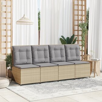 Tuinbank verstelbaar met kussens poly rattan beige