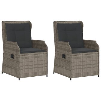Tuinstoelen 2 st verstelbaar met kussens poly rattan grijs