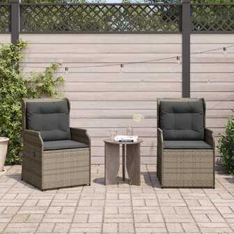 Tuinstoelen 2 st verstelbaar met kussens poly rattan grijs