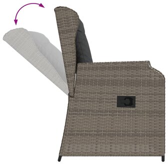 Tuinstoelen 2 st verstelbaar met kussens poly rattan grijs
