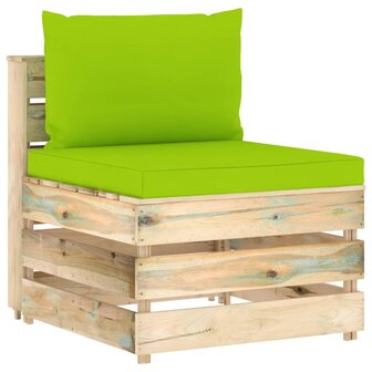 Middenbank sectioneel met kussens groen ge&iuml;mpregneerd hout