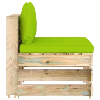Middenbank sectioneel met kussens groen ge&iuml;mpregneerd hout