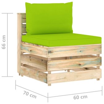 Middenbank sectioneel met kussens groen ge&iuml;mpregneerd hout