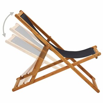 Strandstoel inklapbaar eucalyptushout en stof zwart