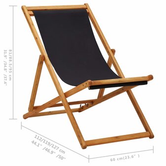Strandstoel inklapbaar eucalyptushout en stof zwart