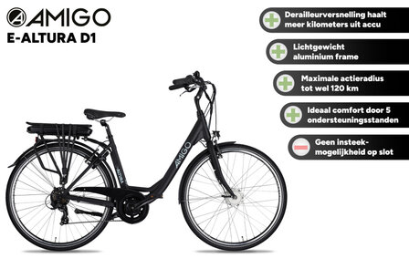 Amigo E-Altura D1 Dames 7V V-Brakes matzwart 49 cm 28 inch matzwart 49 cm 28 inch