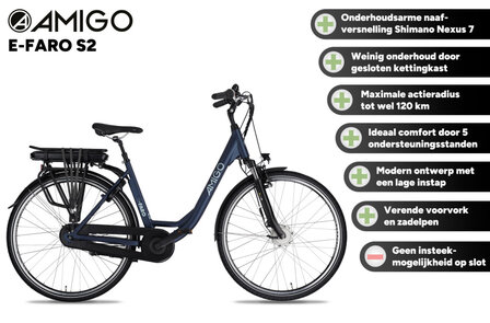Amigo E-Faro S2 Dames 7V Rollerbrake matblauw 49 cm 28 inch matblauw 49 cm 28 inch