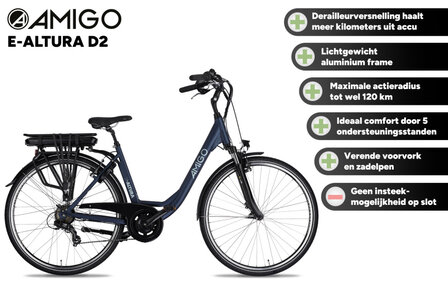 Amigo E-Altura D2 Dames 7V V-Brakes matblauw 49 cm 28 inch matblauw 49 cm 28 inch