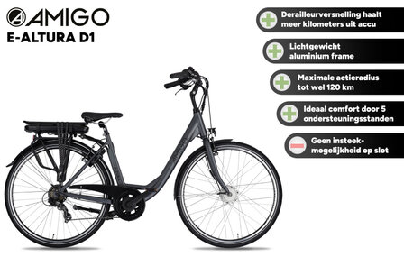 Amigo E-Altura D1 Dames 7V V-Brakes matgrijs 49 cm 28 inch matgrijs 49 cm 28 inch