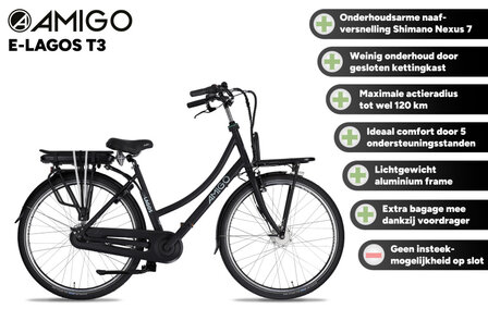 Amigo E-Lagos T3 Dames 7V Rollerbrake matzwart 50 cm 28 inch matzwart 50 cm 28 inch