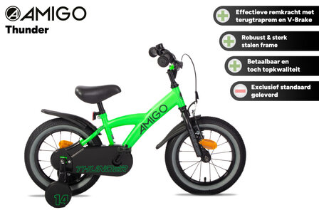 Amigo Thunder Jongens Terugtraprem neon groen/zwart 22 cm 14 inch neon groen/zwart 22 cm 14 inch