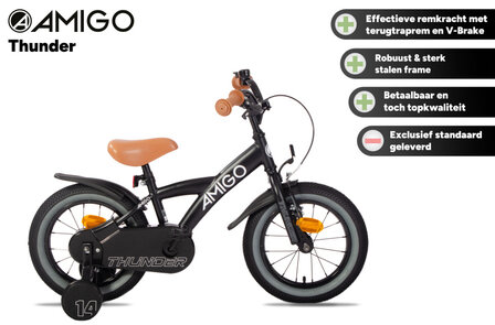 Amigo Thunder Jongens Terugtraprem zwart/wit 22 cm 14 inch zwart/wit 22 cm 14 inch