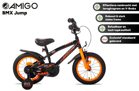 Amigo Bmx Jump Jongens Terugtraprem zwart/neon oranje 22,5 cm 14 inch zwart/neon oranje 22,5 cm 14 inch
