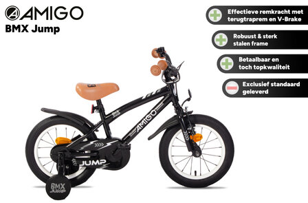 Amigo Bmx Jump Jongens Terugtraprem zwart/wit 22,5 cm 14 inch zwart/wit 22,5 cm 14 inch