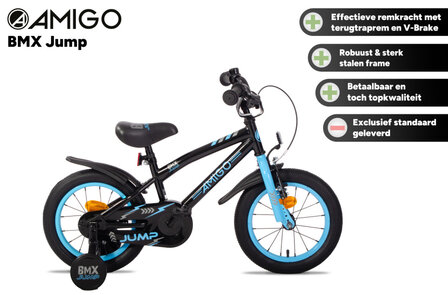 Amigo Bmx Jump Jongens Terugtraprem zwart/blauw 22,5 cm 14 inch zwart/blauw 22,5 cm 14 inch