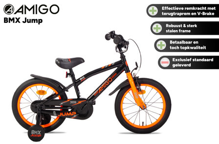 Amigo Bmx Jump Jongens Terugtraprem zwart/neon oranje 25,5 cm 16 inch zwart/neon oranje 25,5 cm 16 inch