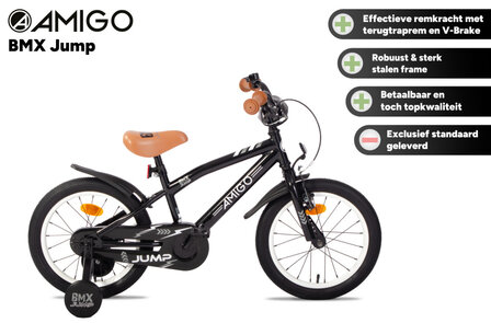 Amigo Bmx Jump Jongens Terugtraprem zwart/wit 25,5 cm 16 inch zwart/wit 25,5 cm 16 inch