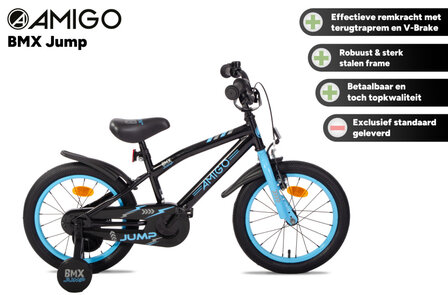 Amigo Bmx Jump Jongens Terugtraprem zwart/blauw 25,5 cm 16 inch zwart/blauw 25,5 cm 16 inch