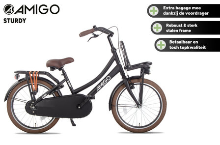 Amigo Sturdy Meisjes Terugtraprem matzwart 32 cm 20 inch matzwart 32 cm 20 inch