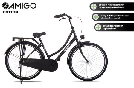 Amigo Cotton Omafiets Dames Terugtraprem matzwart 50 cm 28 inch matzwart 50 cm 28 inch
