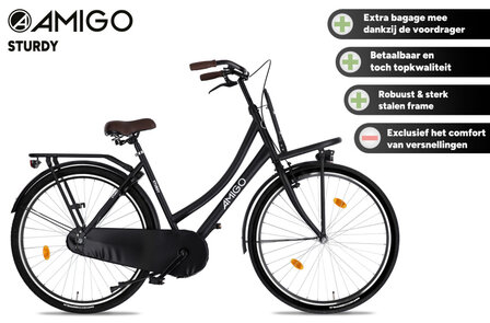 Amigo Sturdy Dames Terugtraprem matzwart/zwart 53 cm 28 inch matzwart/zwart 53 cm 28 inch