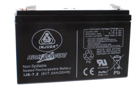 Injusa Oplaadbare Batterij High Power 6V-7,2 Ah Zwart