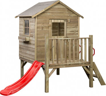 Swing King Camilla Houten Speelhuisje Met Glijbaan naturel/rood naturel/rood