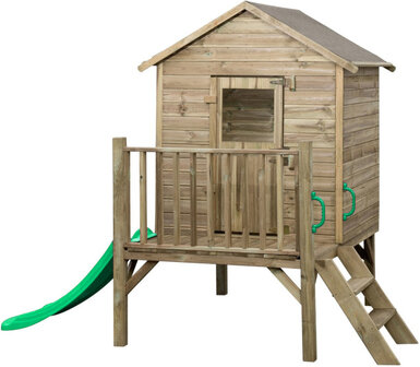 Swing King Camilla Houten Speelhuisje Met Glijbaan Naturel/Groen naturel/lichtgroen naturel/lichtgroen