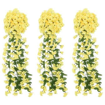 Kerstslingers met bloemen 3 st 85 cm geel