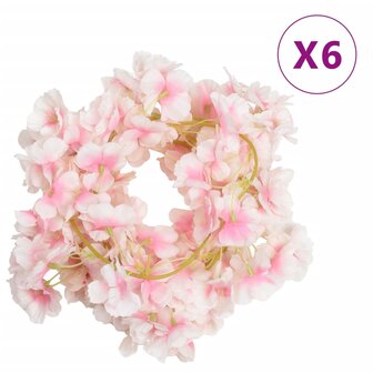 Kerstslingers met bloemen 6 st 180 cm lichtroze