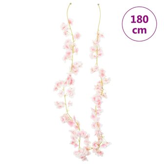 Kerstslingers met bloemen 6 st 180 cm lichtroze