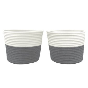 Opbergmanden 2 st &Oslash; 24x18 cm katoen grijs en wit