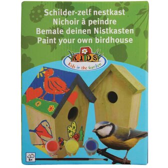 Doe-het-zelf vogelhuis met verf 14.8x11.7x20 cm KG145