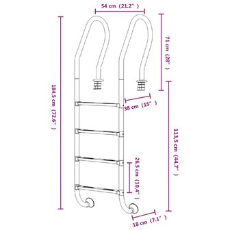 Zwembadladder 54x38x184,5 cm 304 roestvrij staal