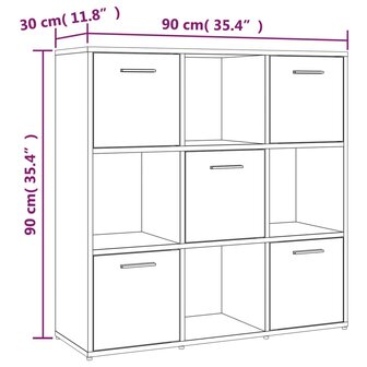 Boekenkast 90x30x90 cm bewerkt hout bruin eikenkleur