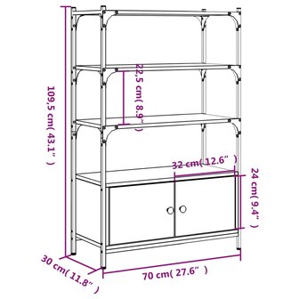 Boekenkast 3-laags 70x30x109,5 cm bewerkt hout sonoma eiken