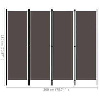 Kamerscherm met 4 panelen 200x180 cm antraciet