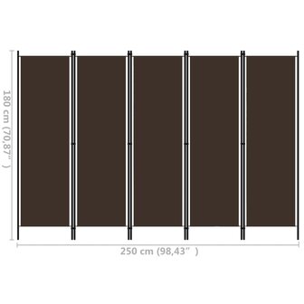 Kamerscherm met 5 panelen 250x180 cm bruin