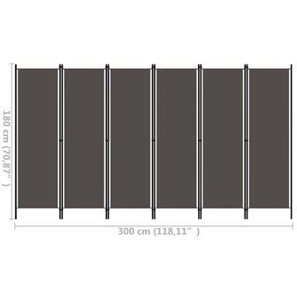 Kamerscherm met 6 panelen 300x180 cm antraciet